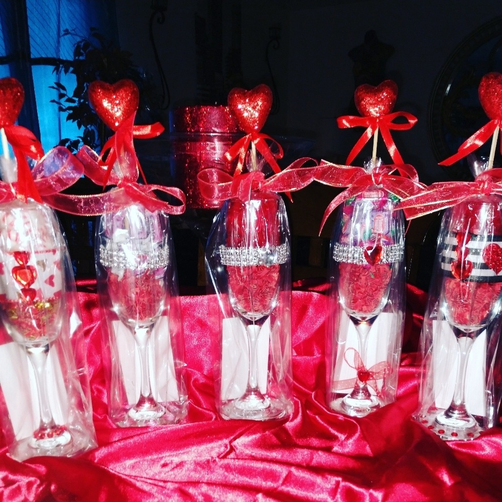 Hand crafted, candy filled champagne glasses.
